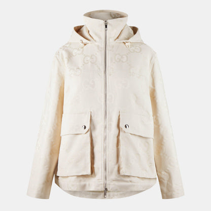 Jumbo GG Canvas Cotton Long Sleeve Mid-Length Hooded Rain Anorak
