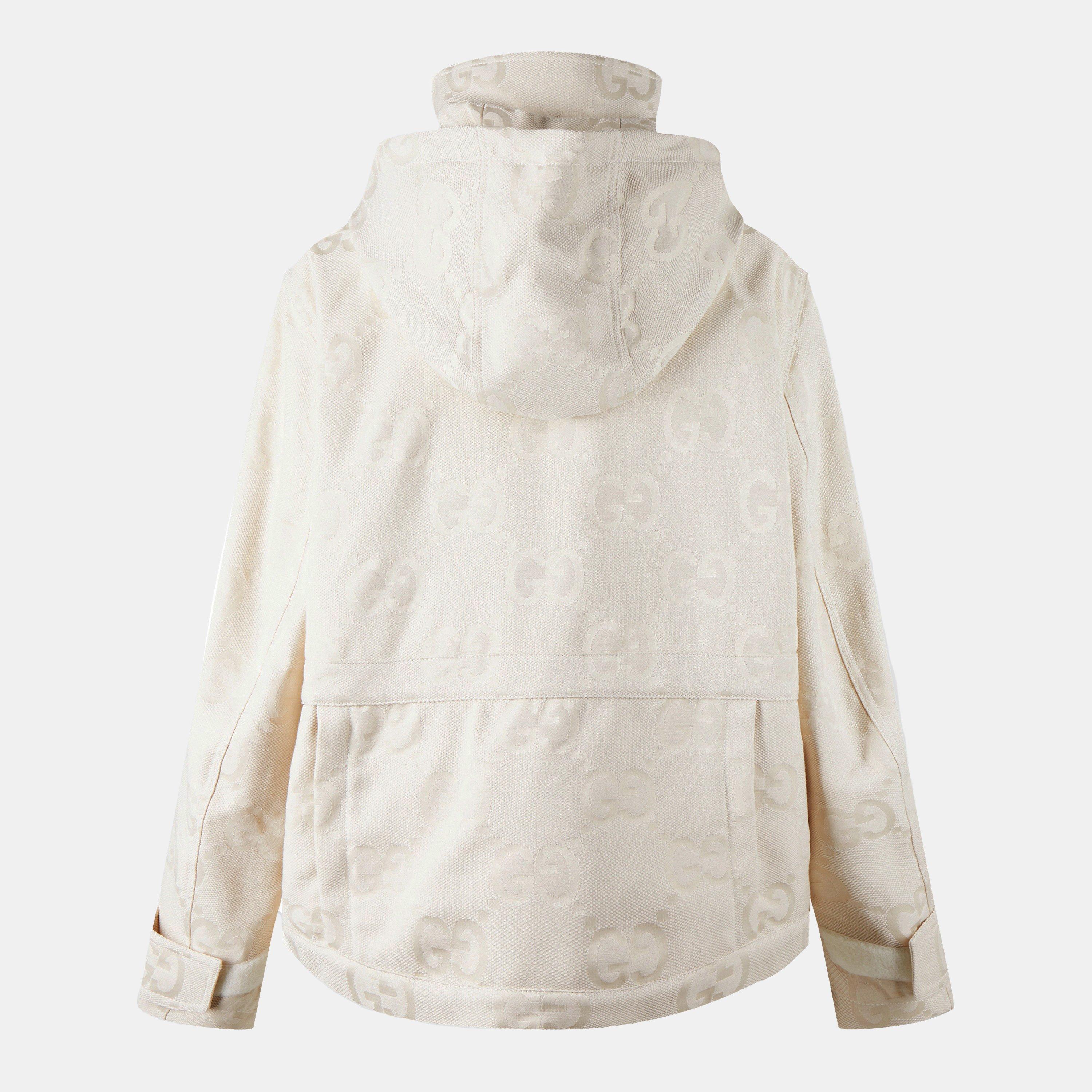 Jumbo GG Canvas Cotton Long Sleeve Mid-Length Hooded Rain Anorak