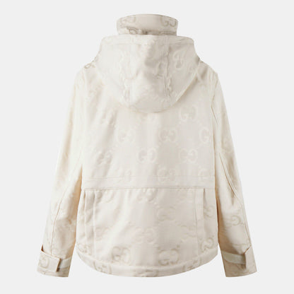 Jumbo GG Canvas Cotton Long Sleeve Mid-Length Hooded Rain Anorak