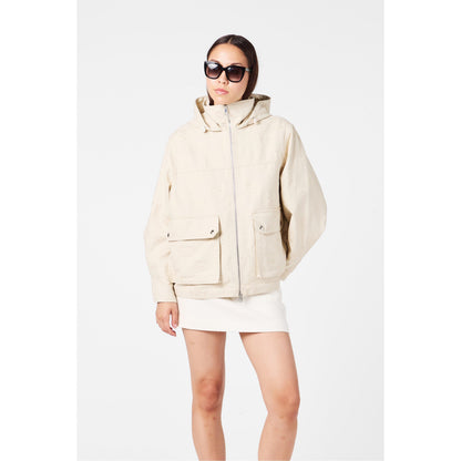 Jumbo GG Canvas Cotton Long Sleeve Mid-Length Hooded Rain Anorak