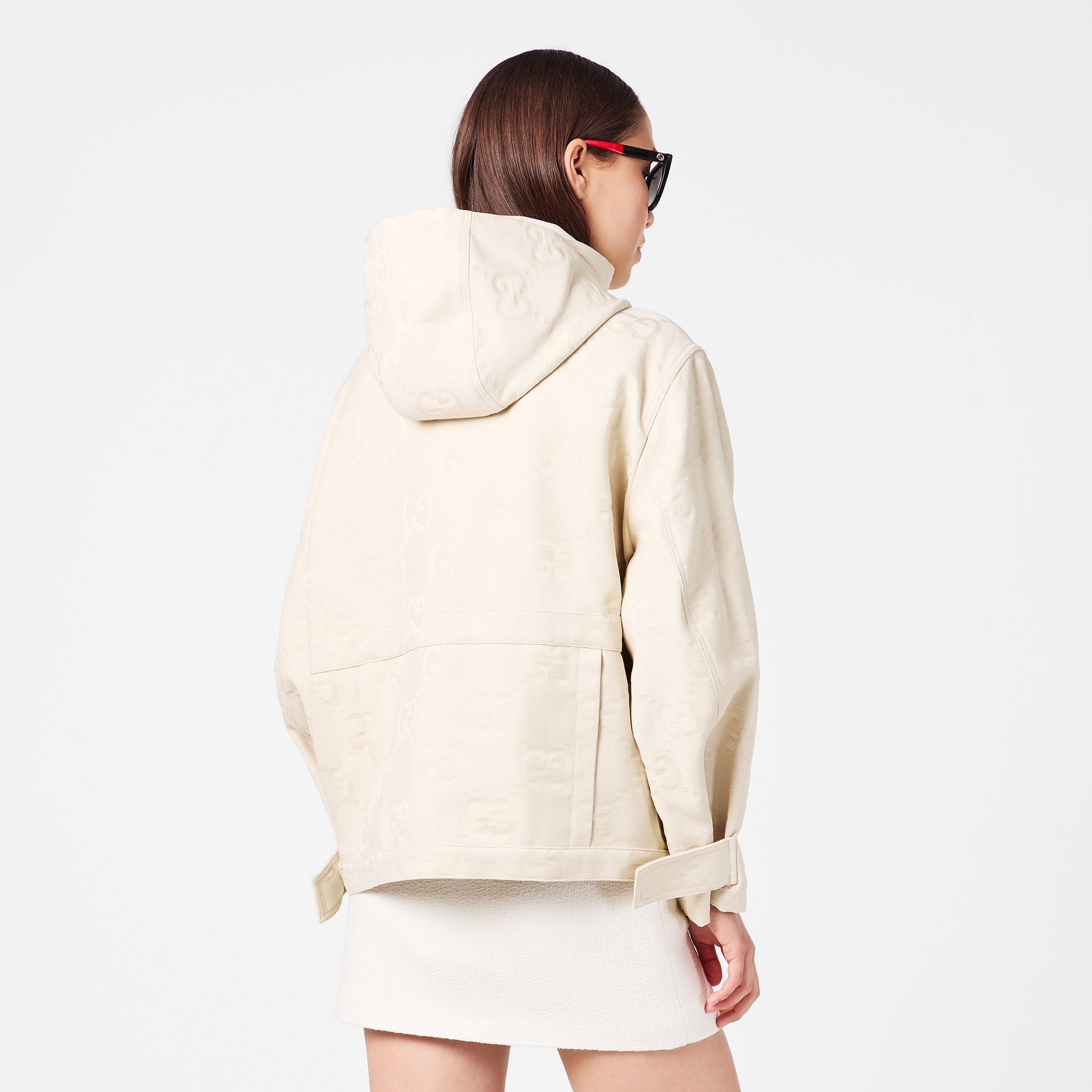 Jumbo GG Canvas Cotton Long Sleeve Mid-Length Hooded Rain Anorak