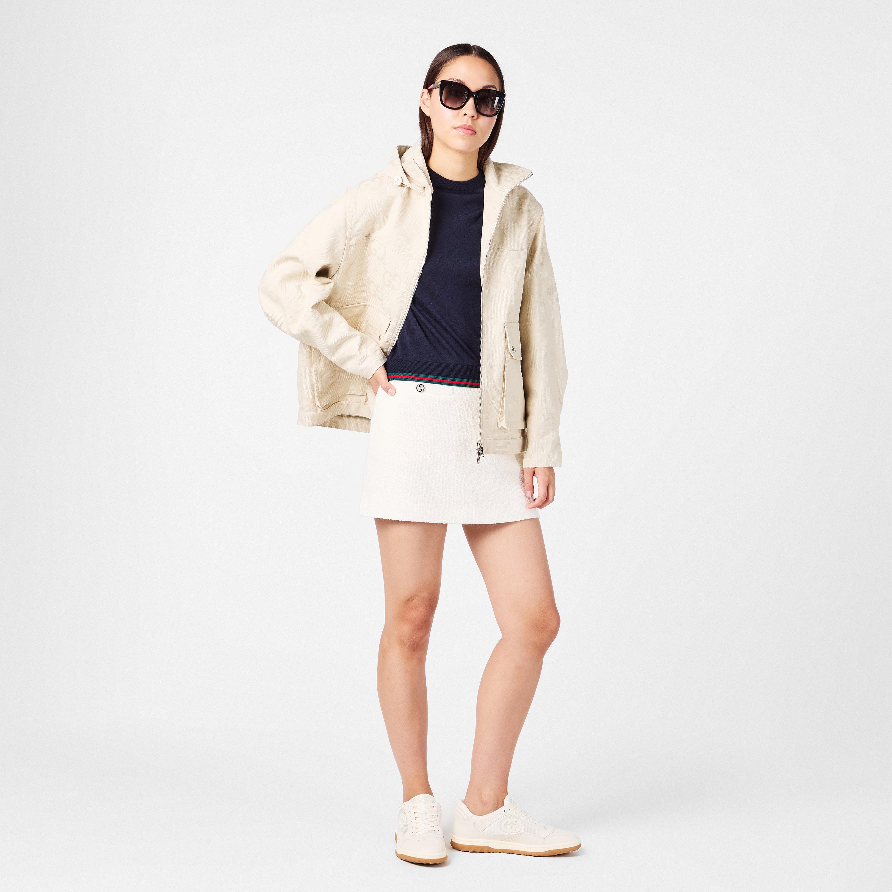 Jumbo GG Canvas Cotton Long Sleeve Mid-Length Hooded Rain Anorak