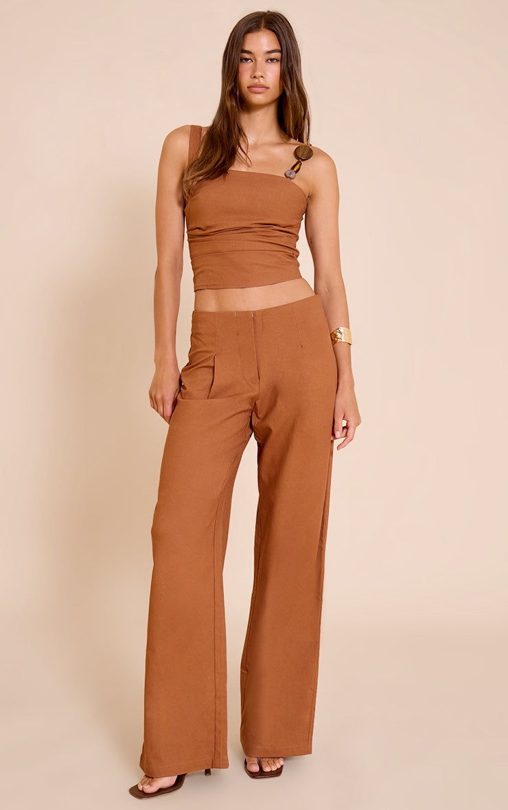 Chesnut Woven Mid Rise Straight Leg Trousers