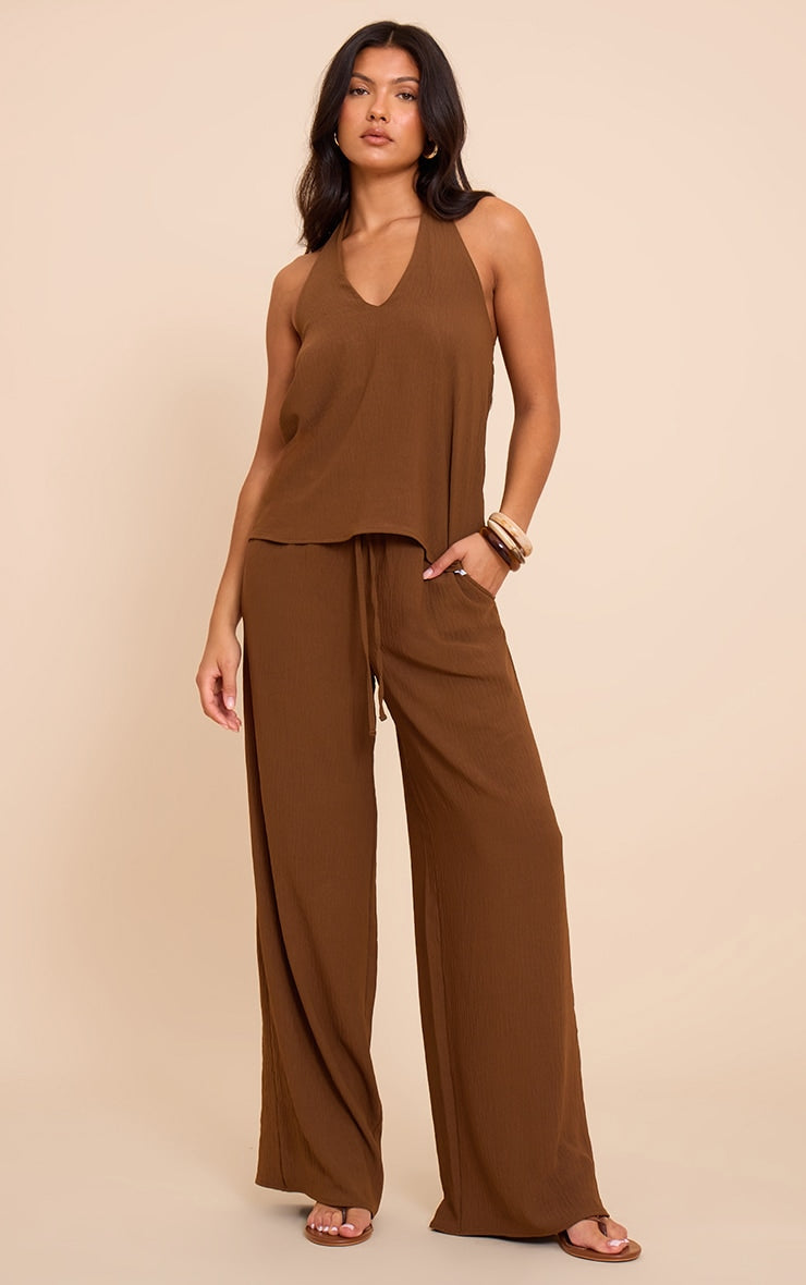 Chesnut Textured Woven Casual Wide Leg Trousers