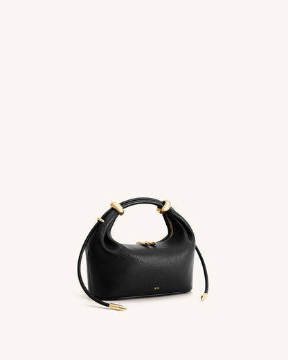Ellie Metal Ring Embellished Top Handle Bag - Black