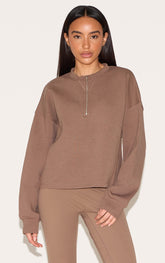 Petite Mushroom Quarter Zip Up Sweatshirt