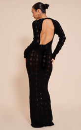 Black Long Sleeve Backless Maxi Dress