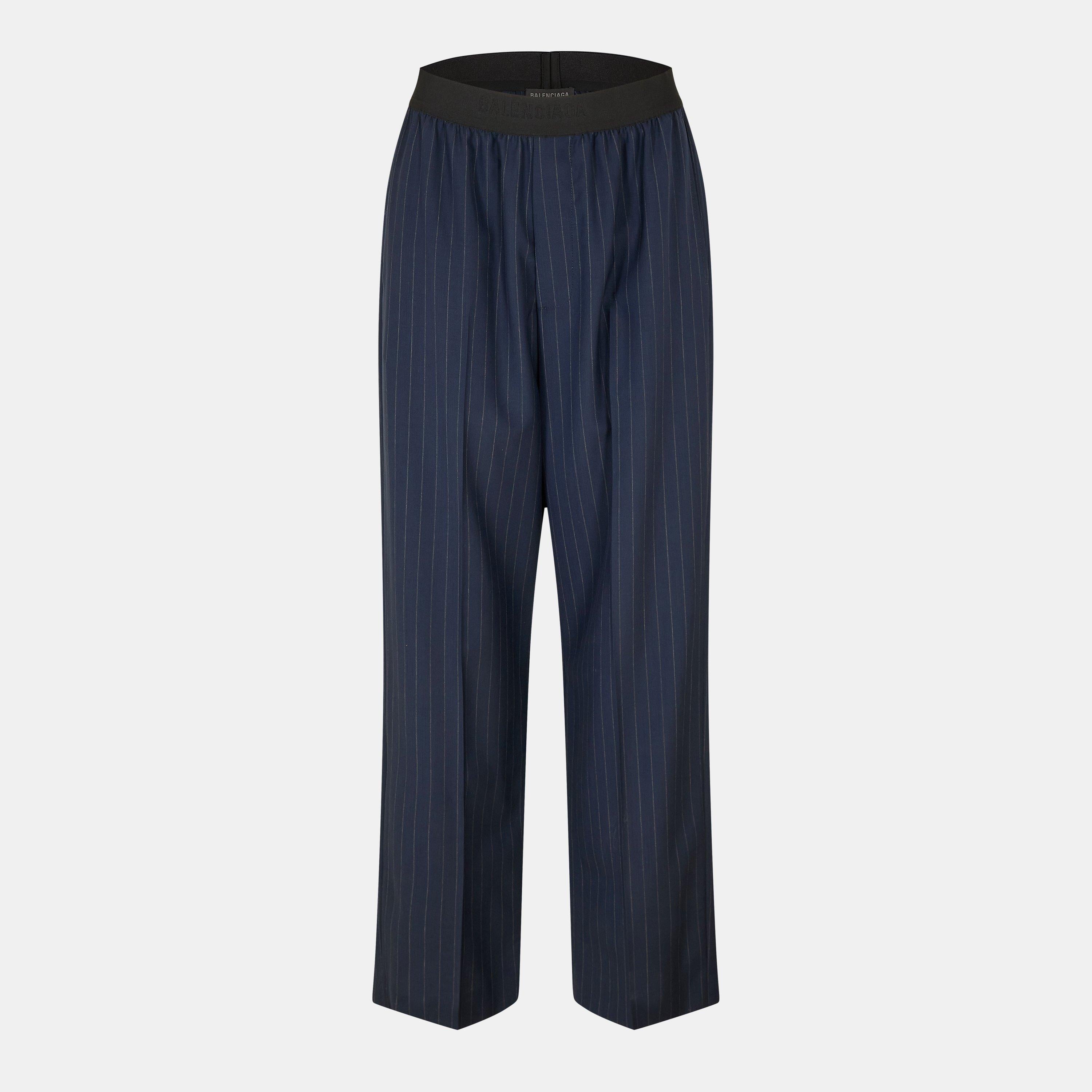 Pinstripe High Rise Relaxed Fit Wide Leg Trousers
