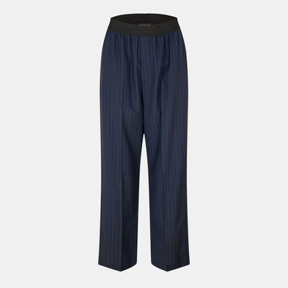 Pinstripe High Rise Relaxed Fit Wide Leg Trousers
