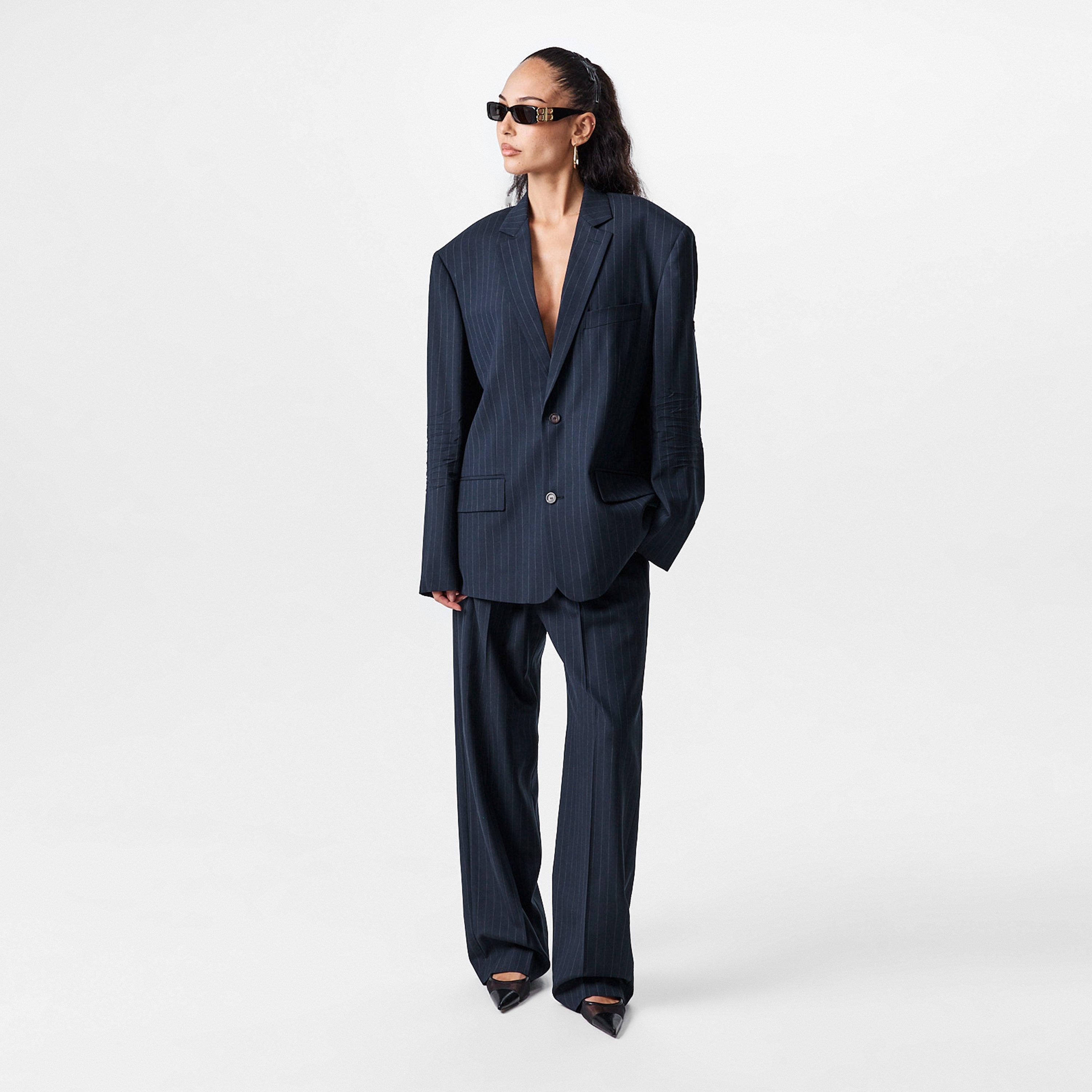 Pinstripe High Rise Relaxed Fit Wide Leg Trousers
