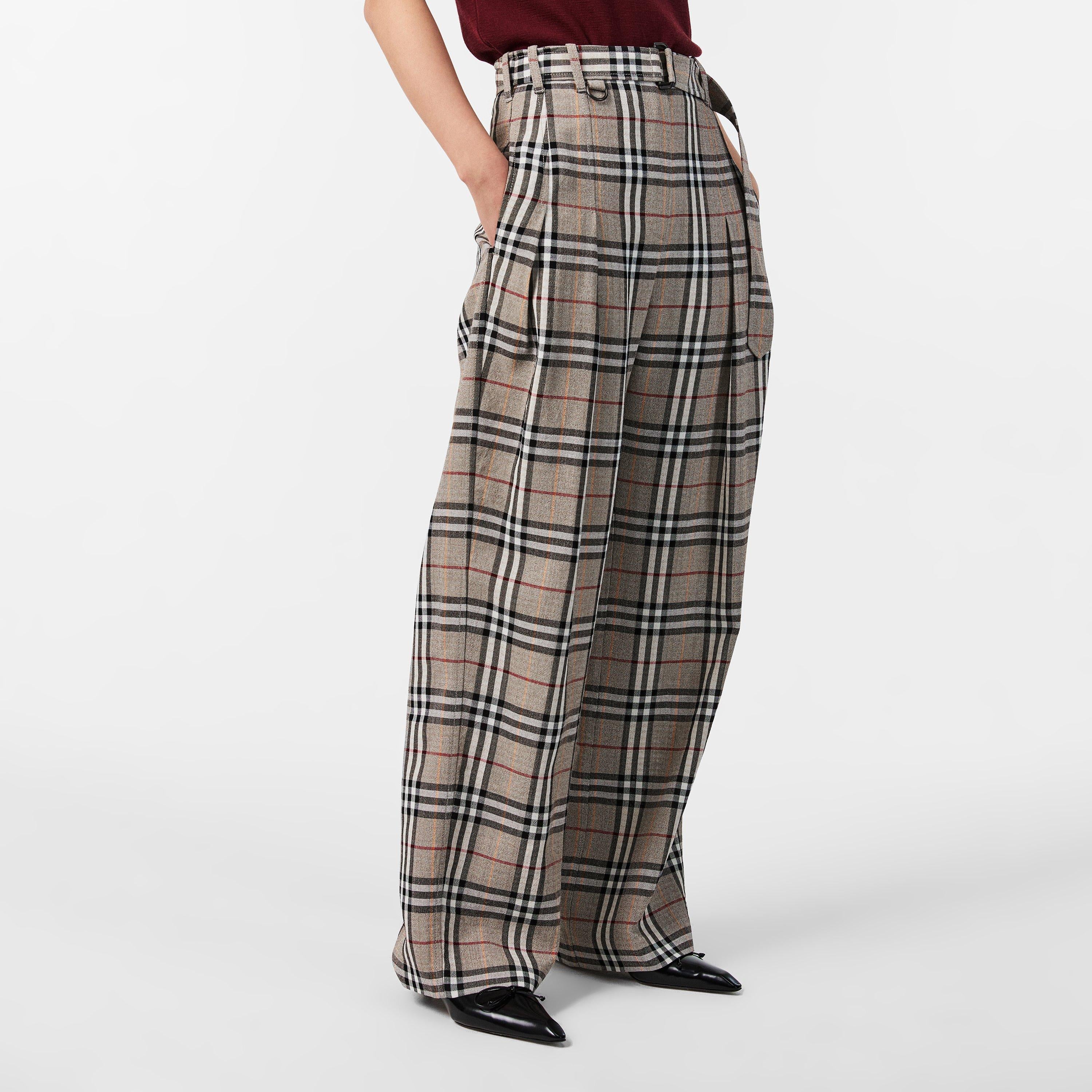 Check High Waisted Wide Leg Trousers