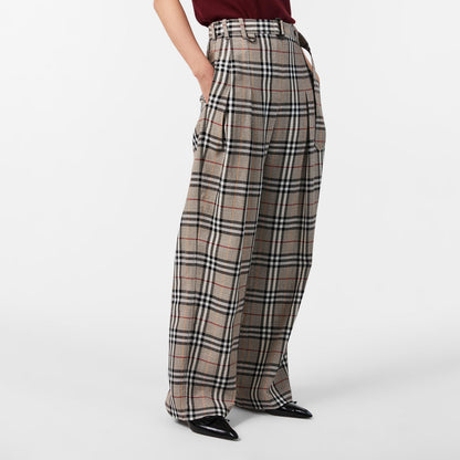 Check High Waisted Wide Leg Trousers