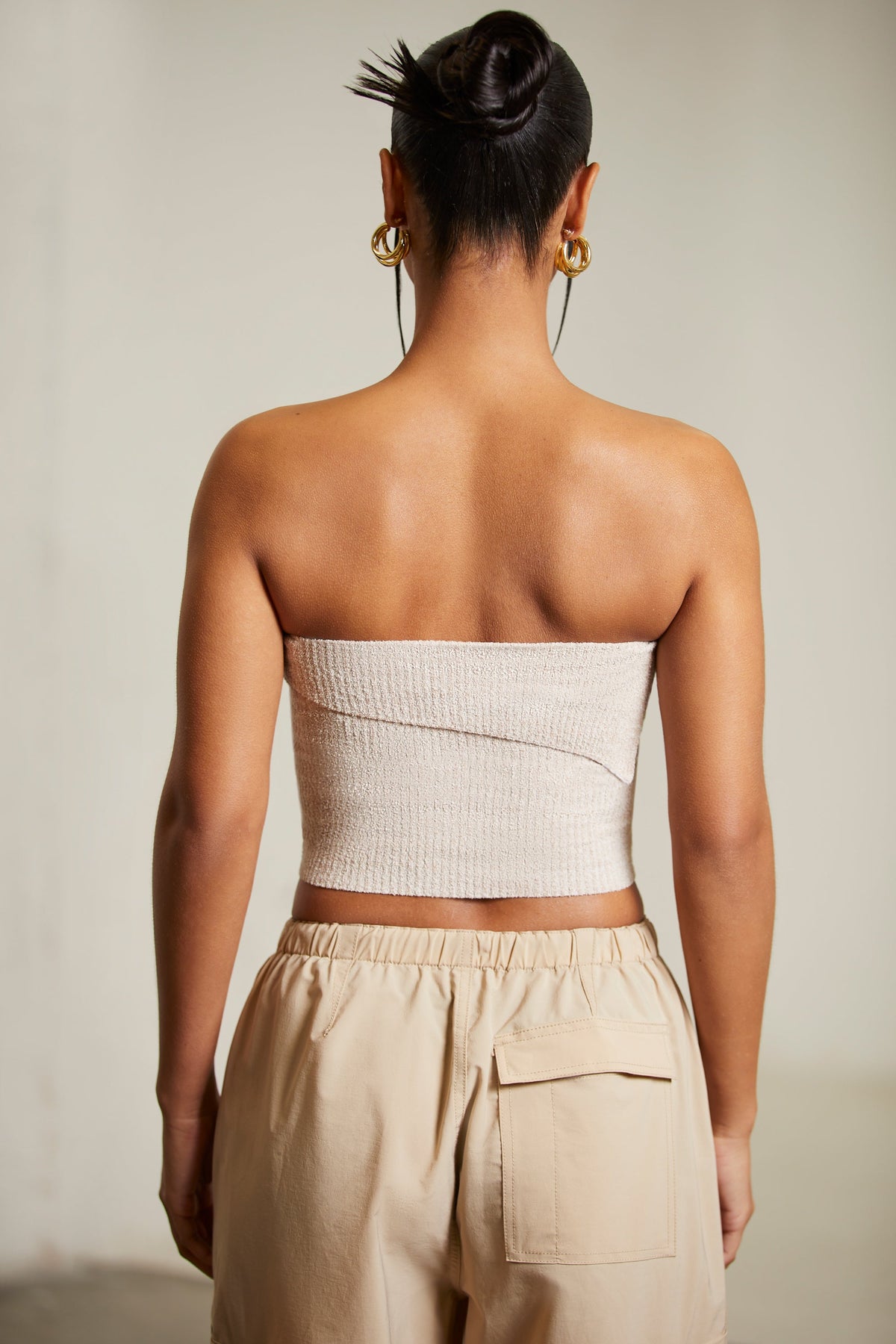 Overlap Bandeau Crop Top in Praline