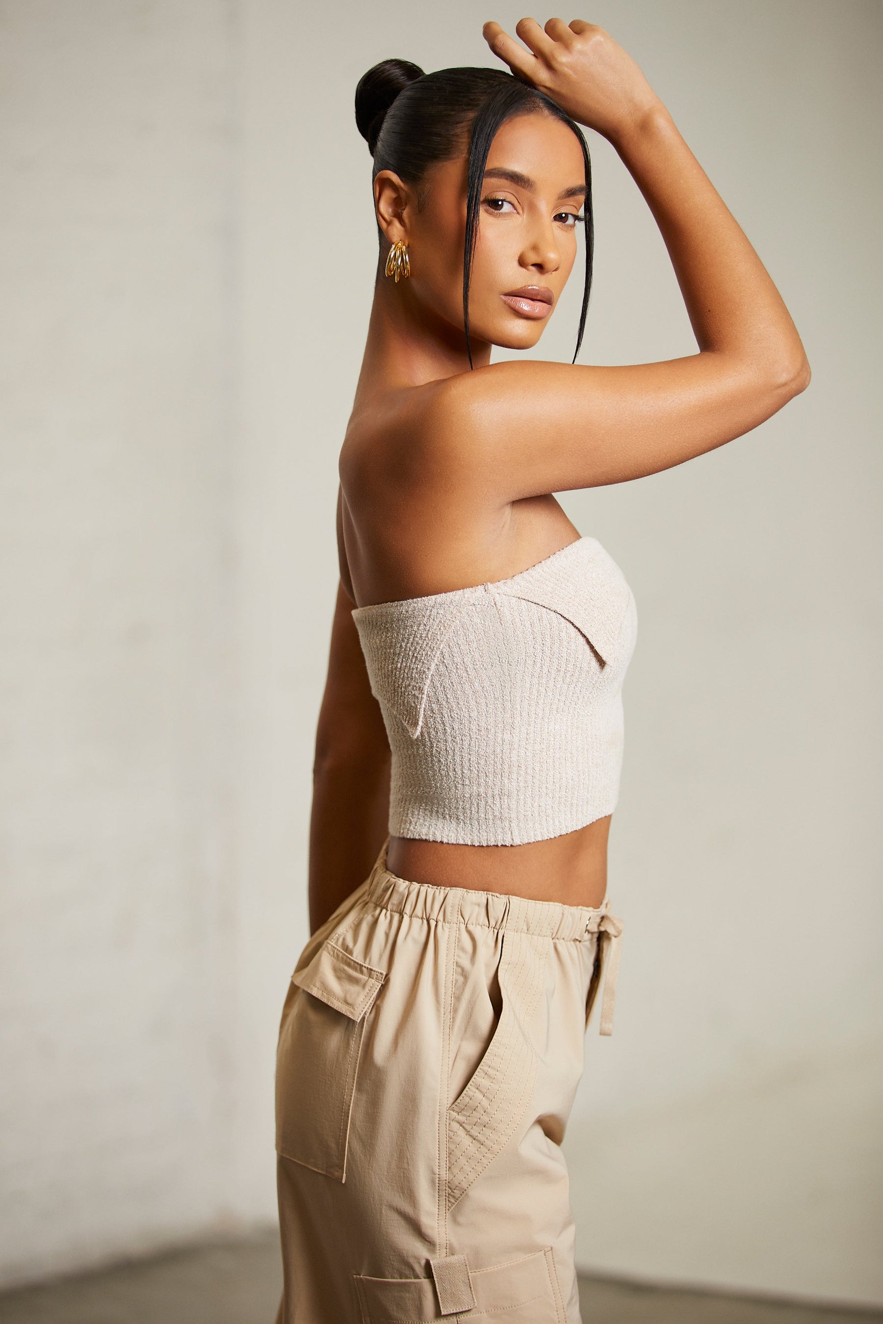 Overlap Bandeau Crop Top in Praline