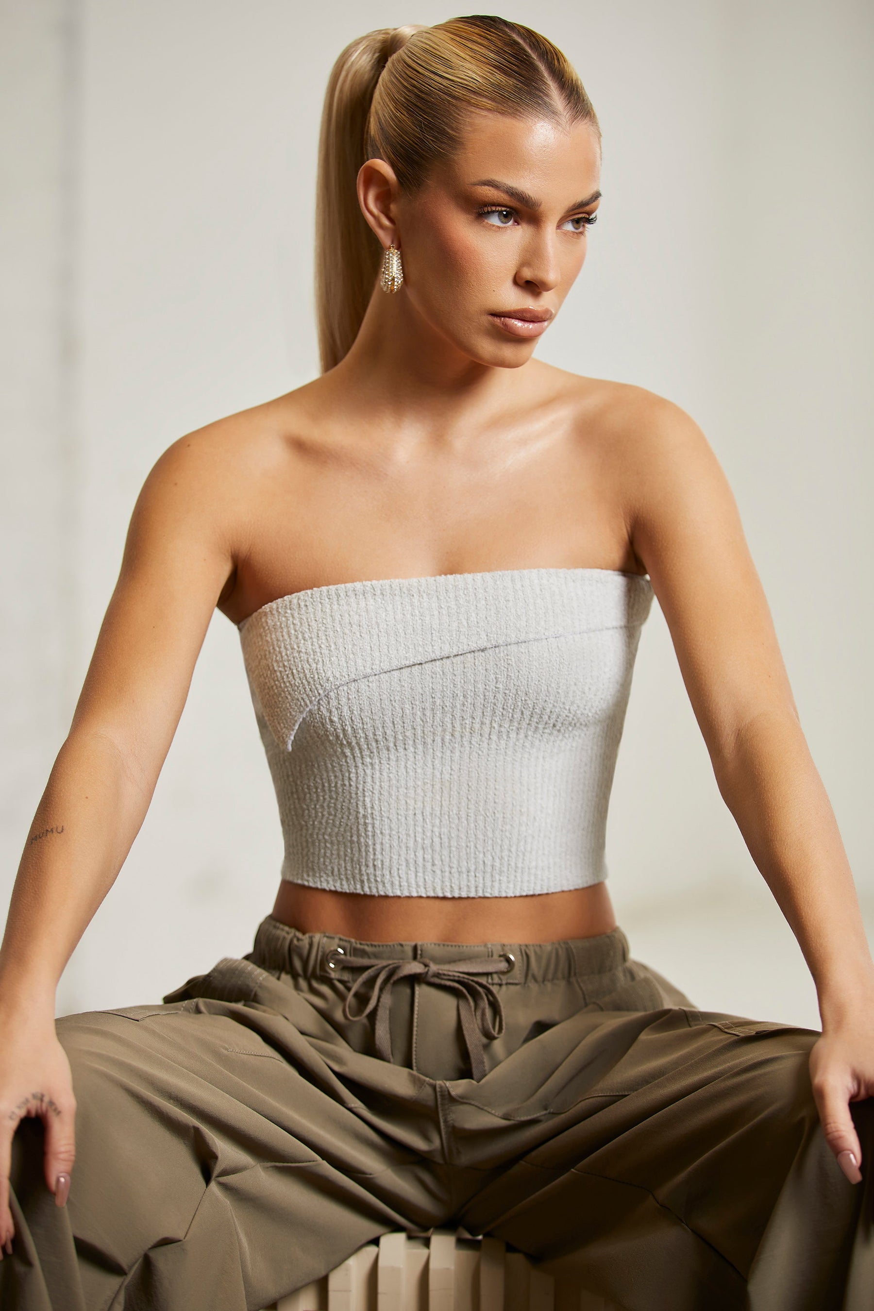 Overlap Bandeau Crop Top in Alloy