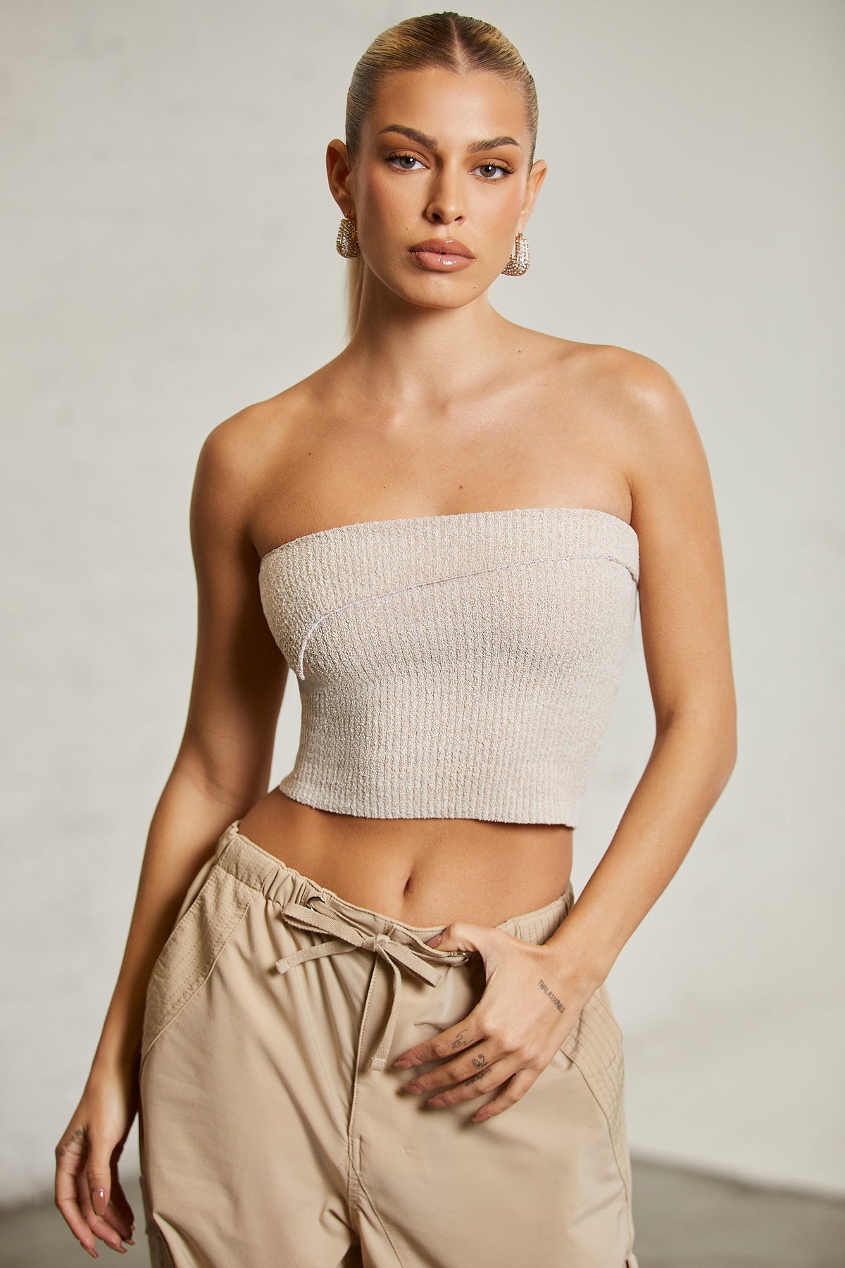 Overlap Bandeau Crop Top in Praline