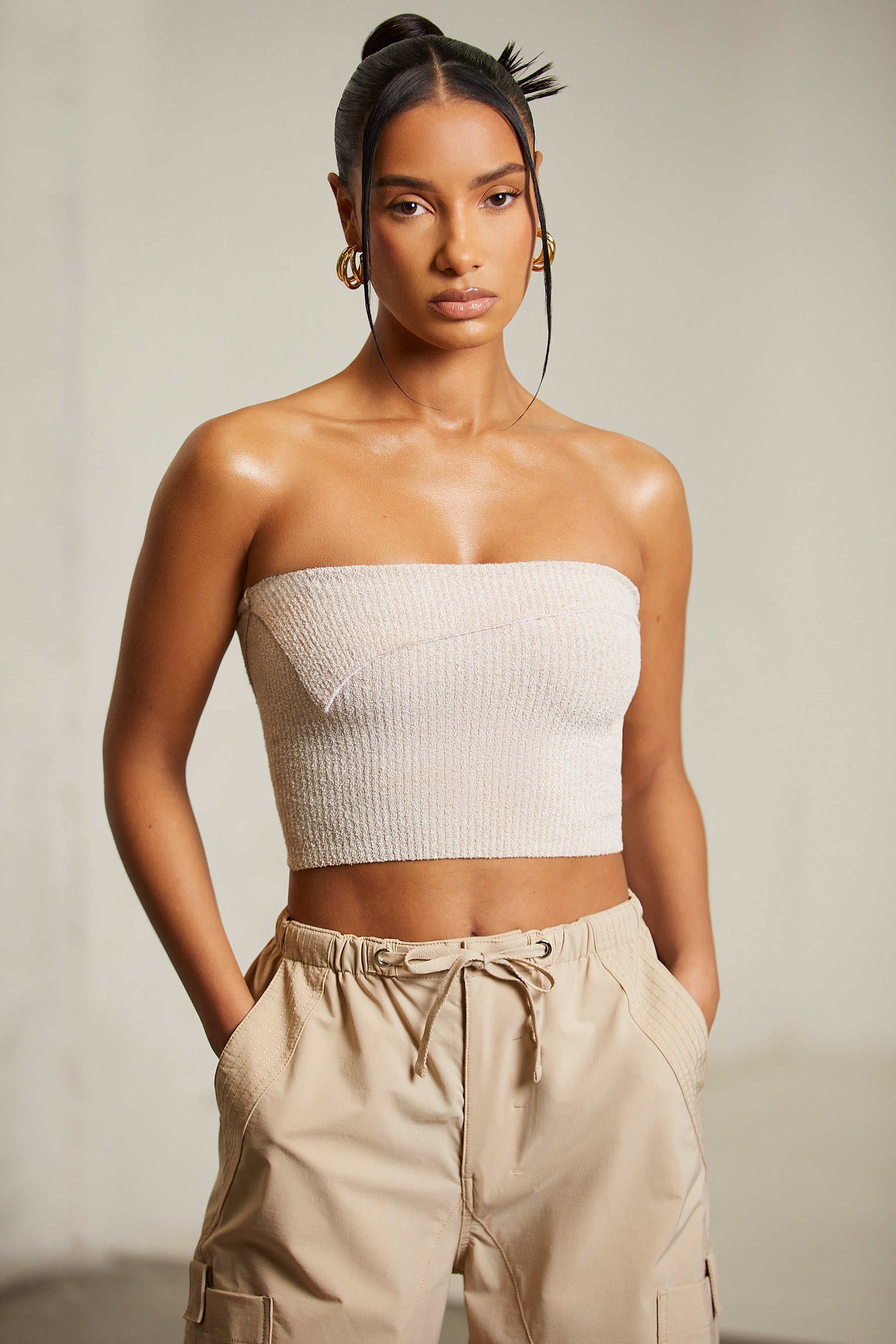 Overlap Bandeau Crop Top in Praline