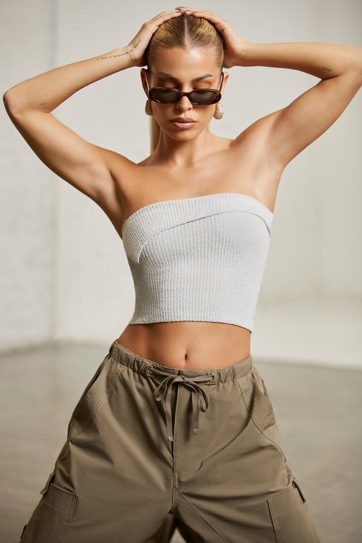 Overlap Bandeau Crop Top in Alloy
