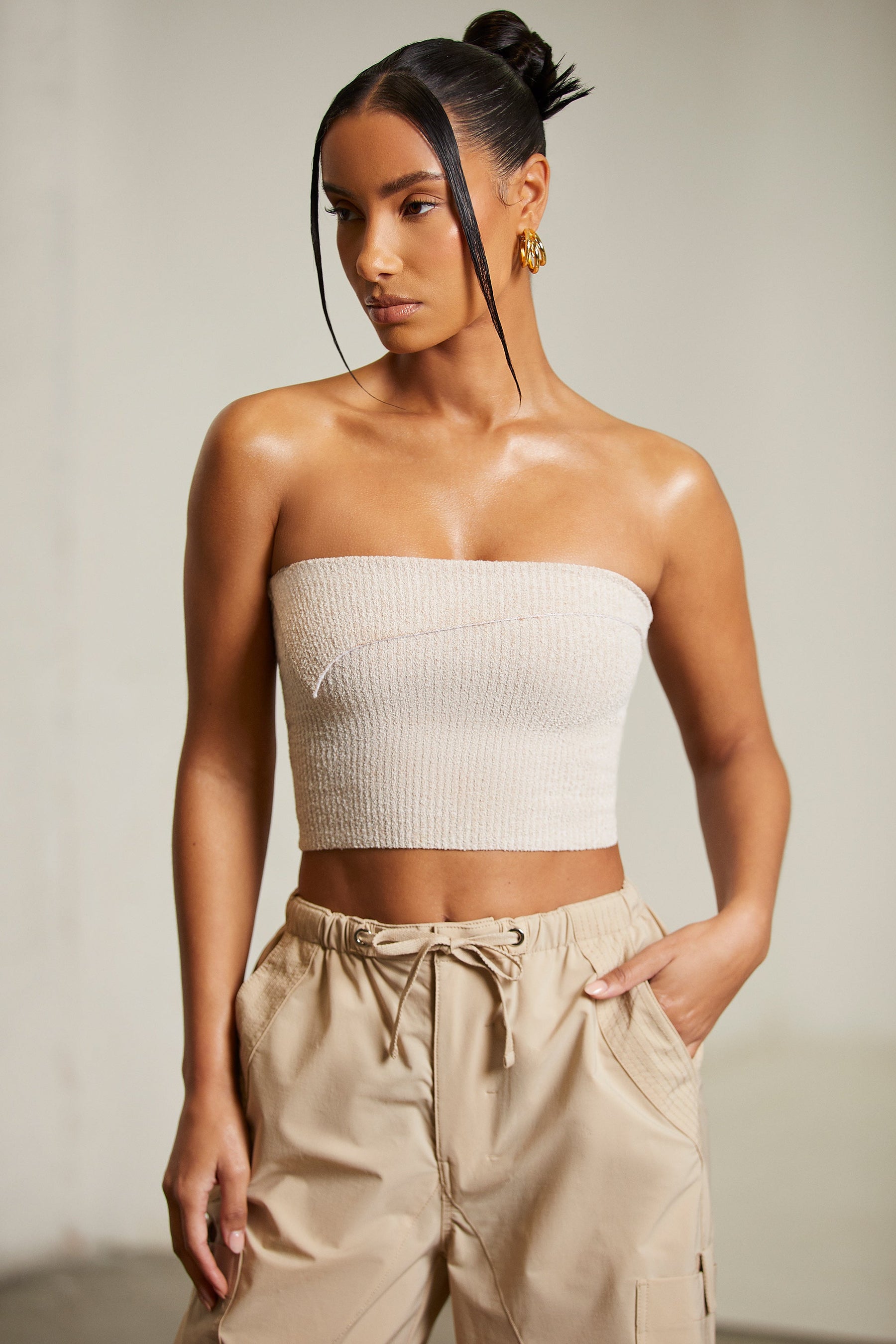 Overlap Bandeau Crop Top in Praline