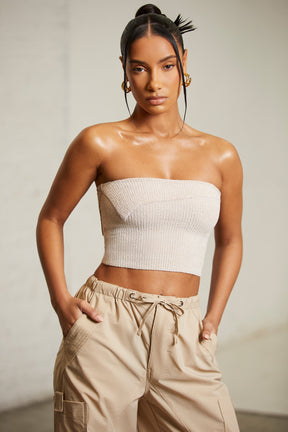 Overlap Bandeau Crop Top in Praline