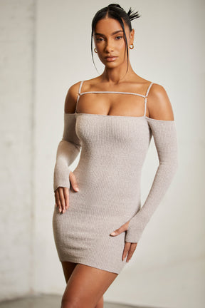 Cold Shoulder Long Sleeve Mini Dress in Chocolate