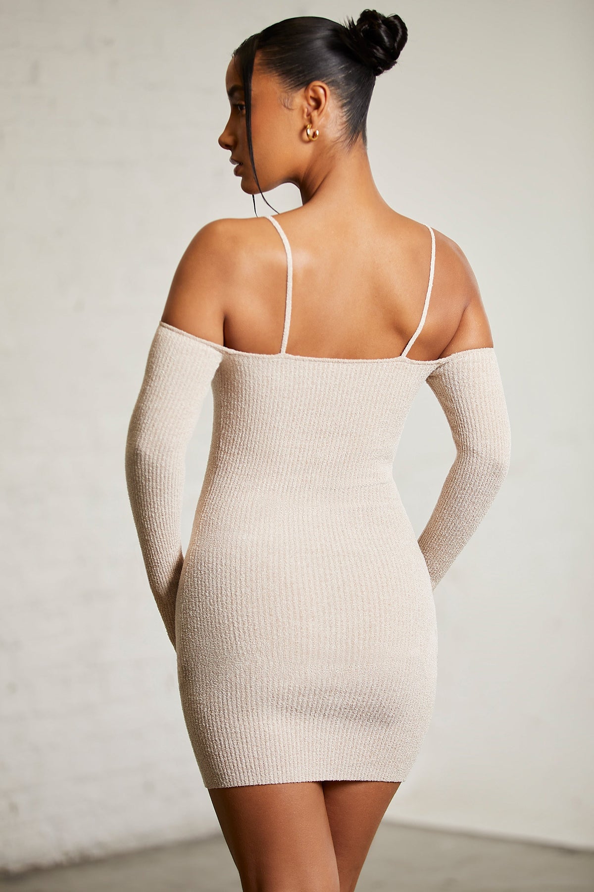 Cold Shoulder Long Sleeve Mini Dress in Praline