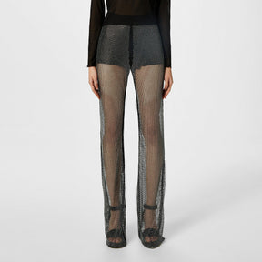 X Bella Poarch Slim-Fit Glitter-Mesh Trousers