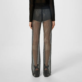 X Bella Poarch Slim-Fit Glitter-Mesh Trousers