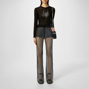 X Bella Poarch Slim-Fit Glitter-Mesh Trousers