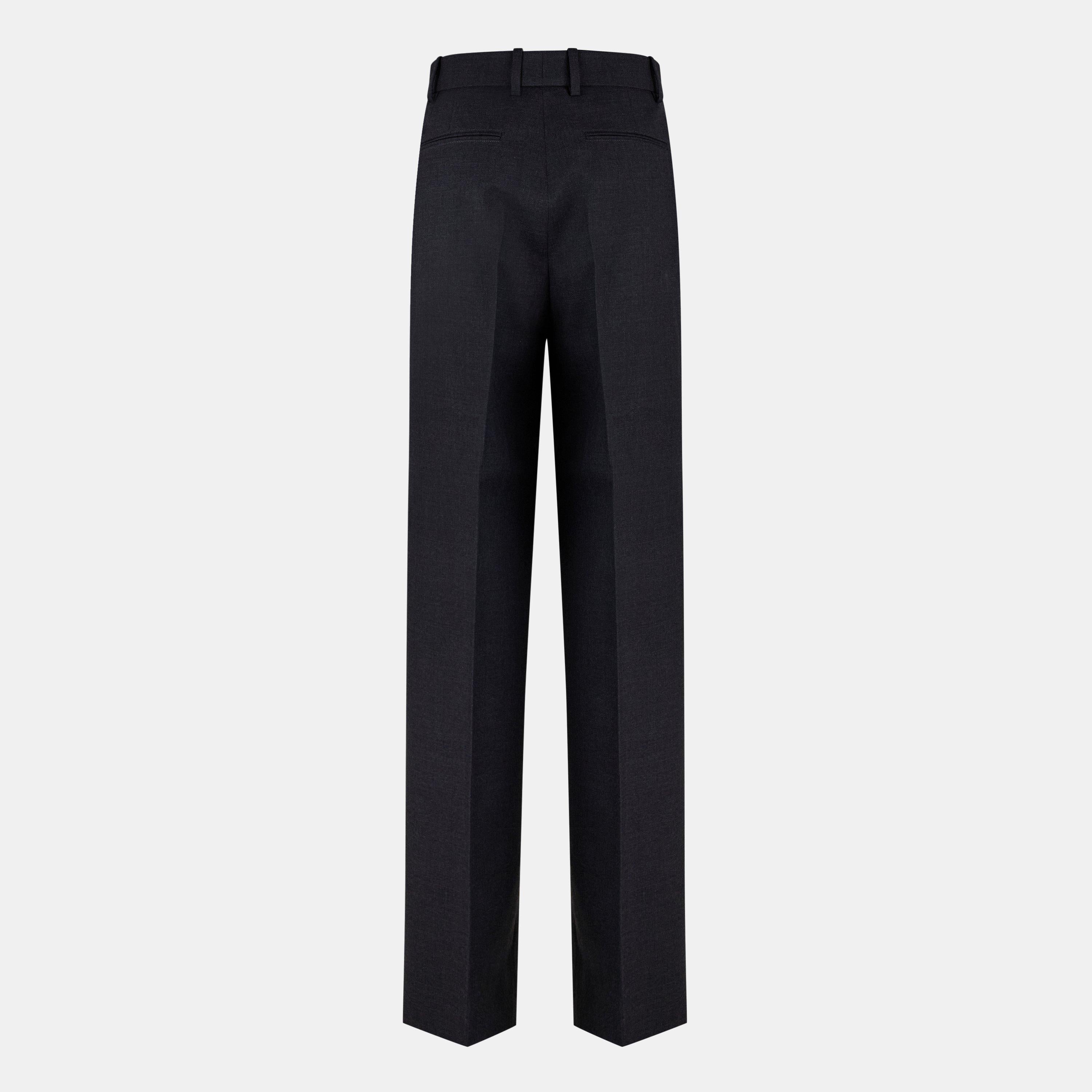 Plain Wool Wide Leg Trousers