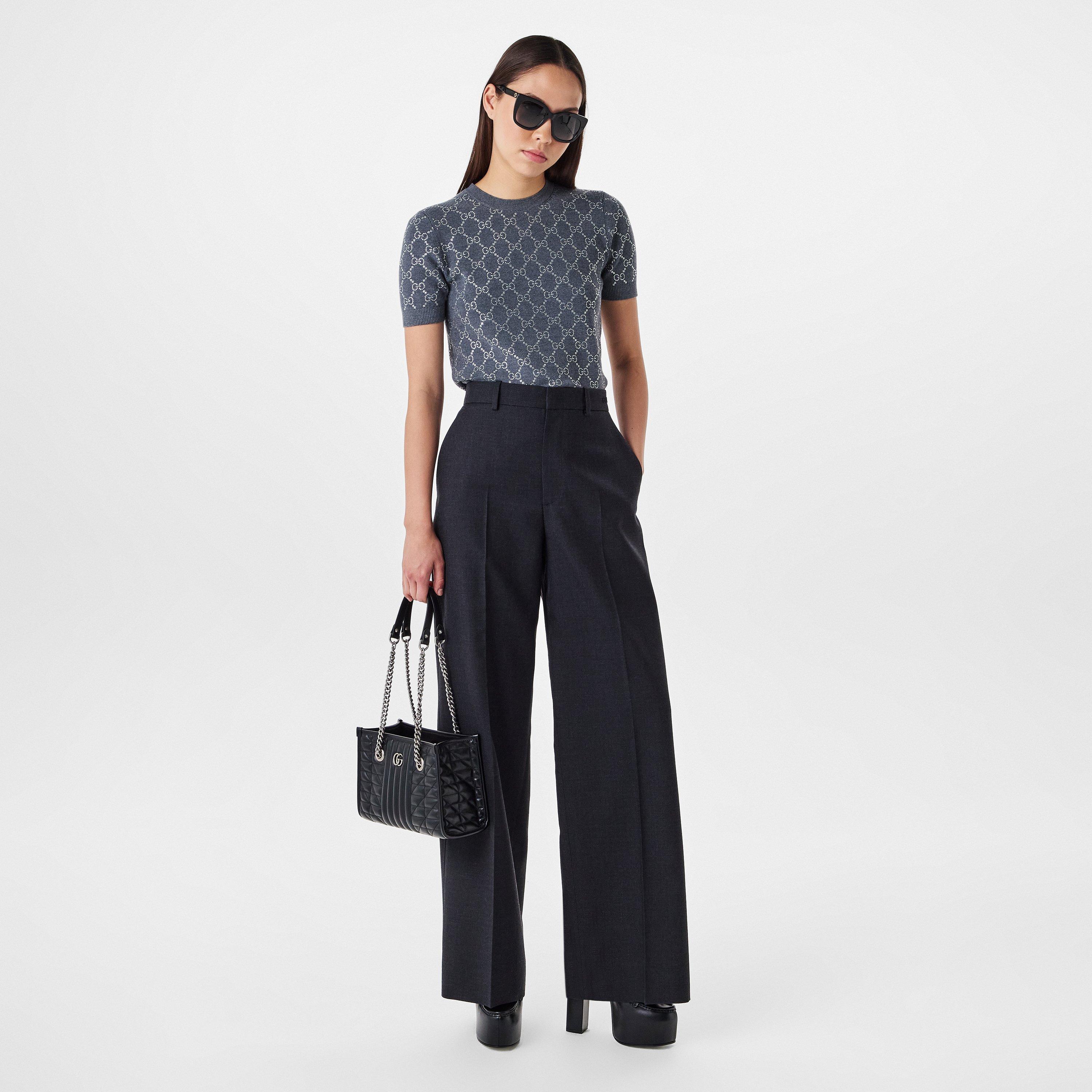 Plain Wool Wide Leg Trousers
