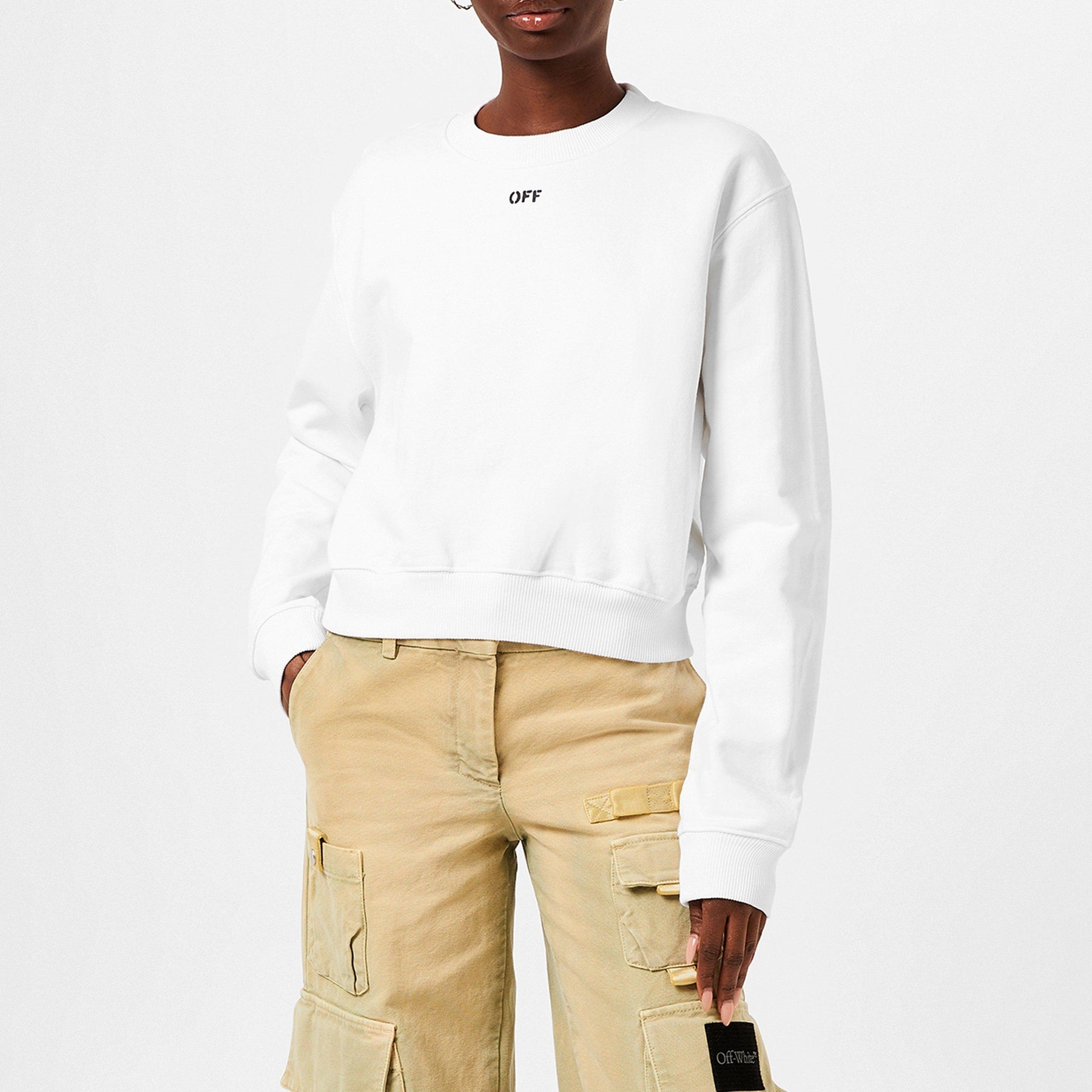 Women's Stamp Crew Sweatshirt, OFF Stamp Printed