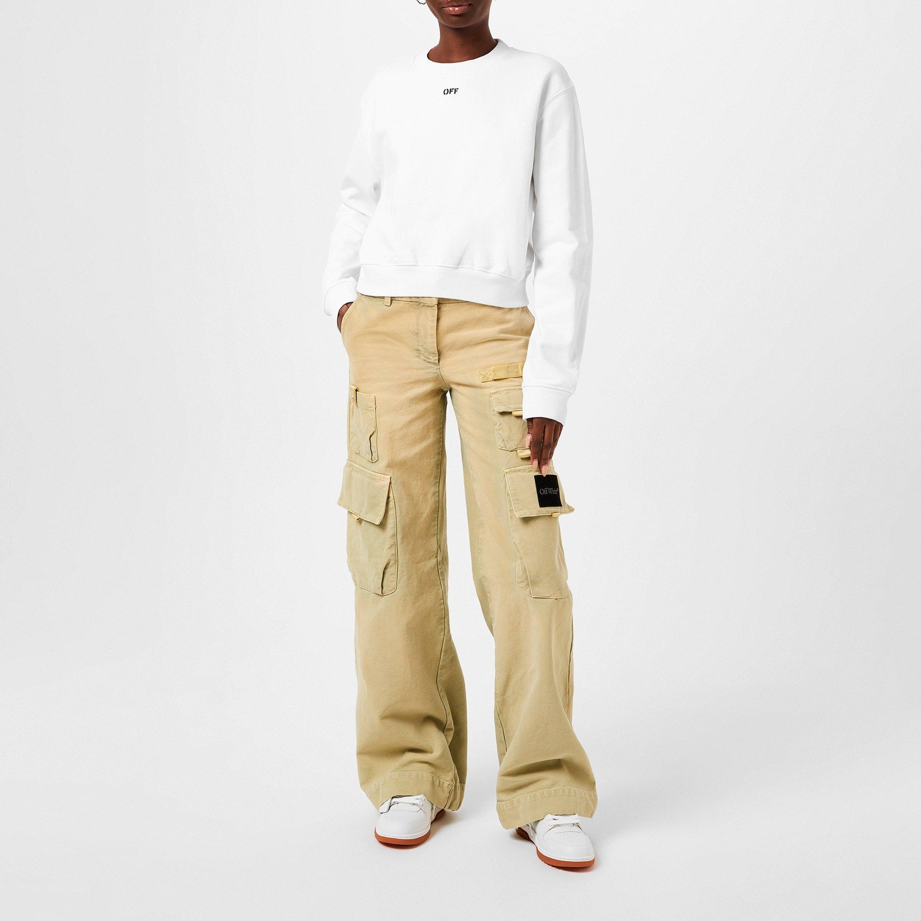 Women's Stamp Crew Sweatshirt, OFF Stamp Printed