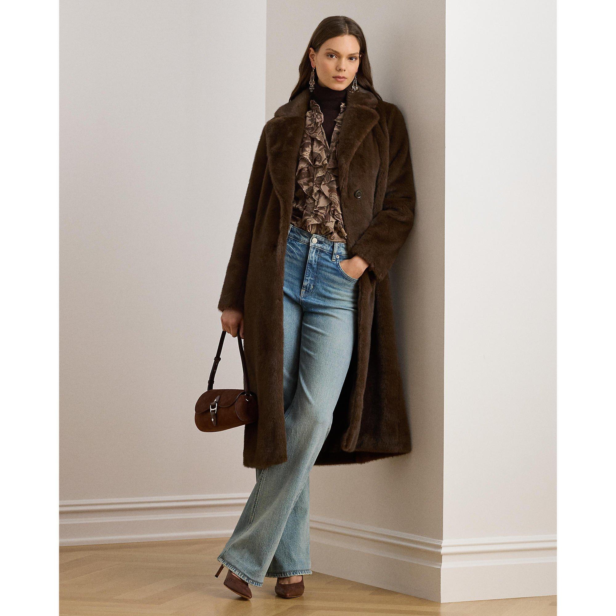 Polo Ralph Lauren Long Sleeve Button Faux Fur Coat