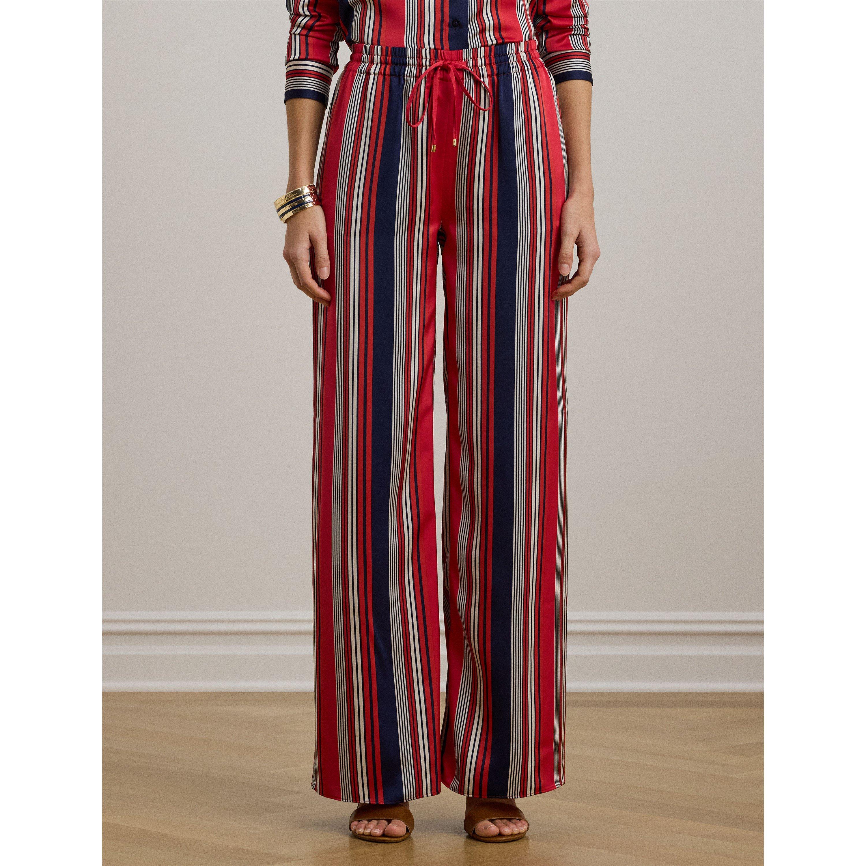 Striped Charmeuse Wide-Leg Trousers