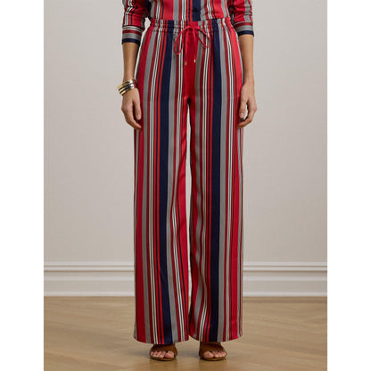 Striped Charmeuse Wide-Leg Trousers