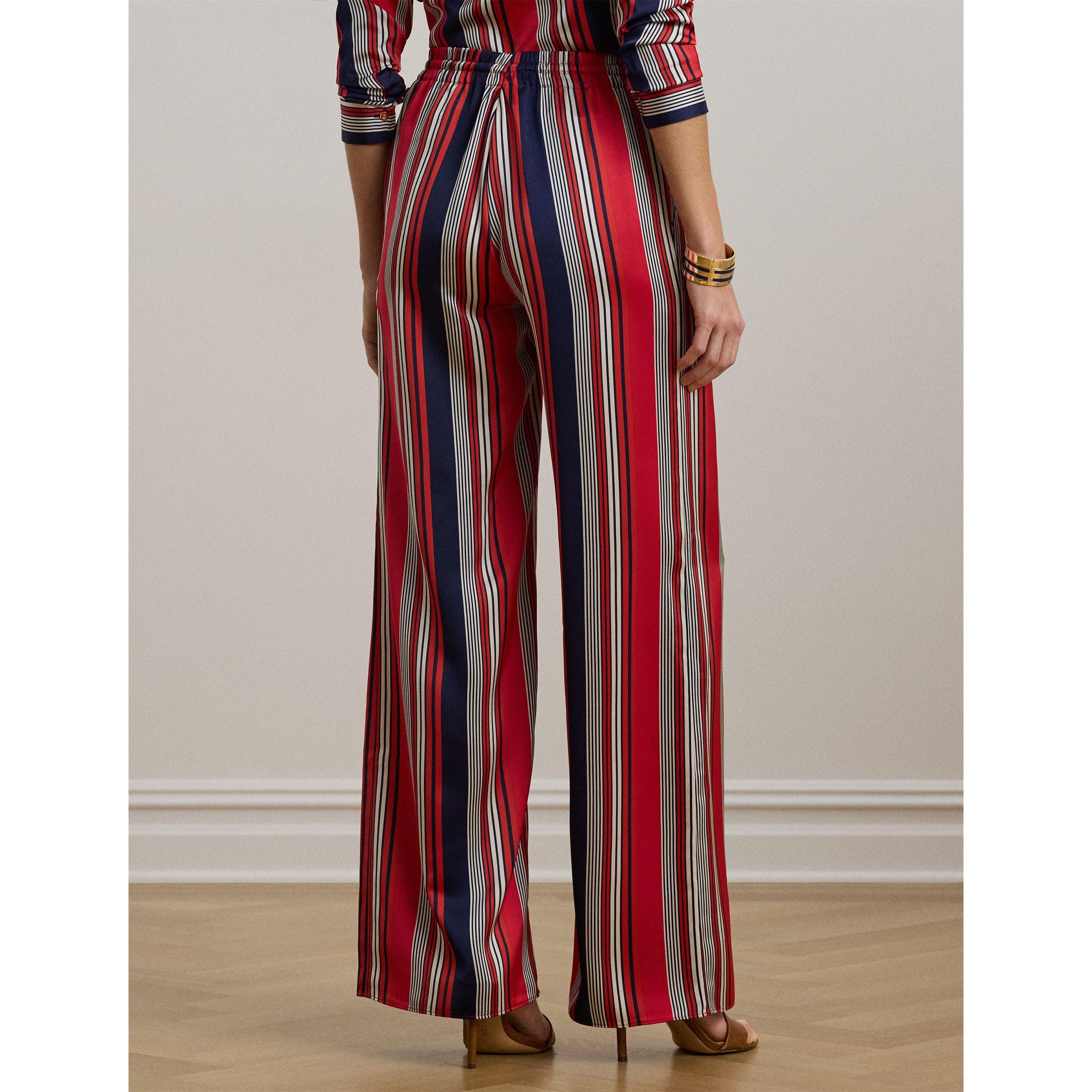 Striped Charmeuse Wide-Leg Trousers