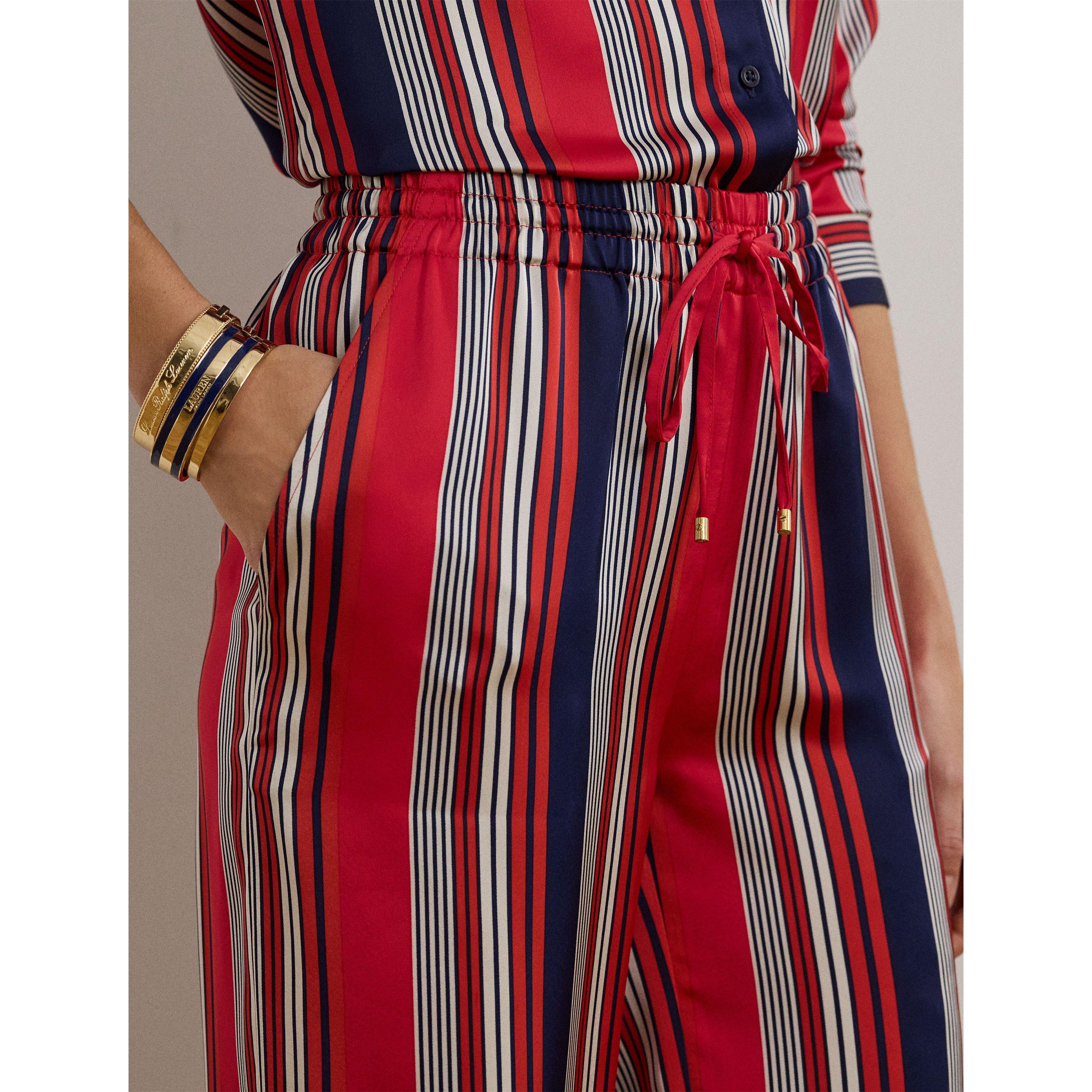 Striped Charmeuse Wide-Leg Trousers