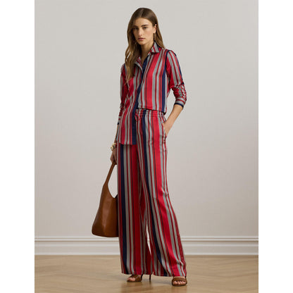 Striped Charmeuse Wide-Leg Trousers