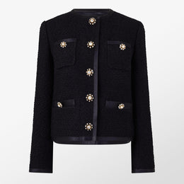 Buttoned Boucle Wool Long Sleeve Overcoat