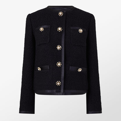 Buttoned Boucle Wool Long Sleeve Overcoat