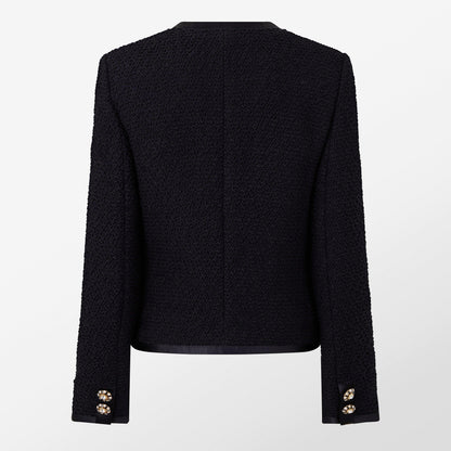 Buttoned Boucle Wool Long Sleeve Overcoat