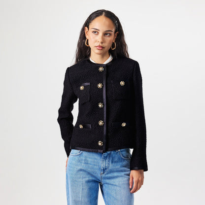 Buttoned Boucle Wool Long Sleeve Overcoat