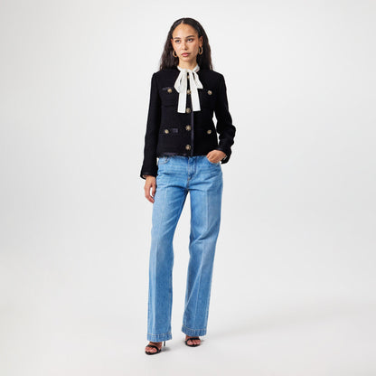 Buttoned Boucle Wool Long Sleeve Overcoat