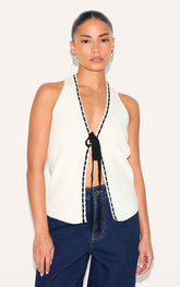 Petite Cream Knit Tie Front Cardigan