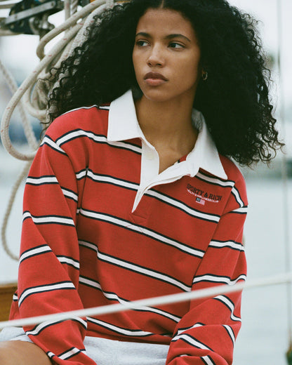 S&R Nautical Rugby Polo - Ruby/Navy/White