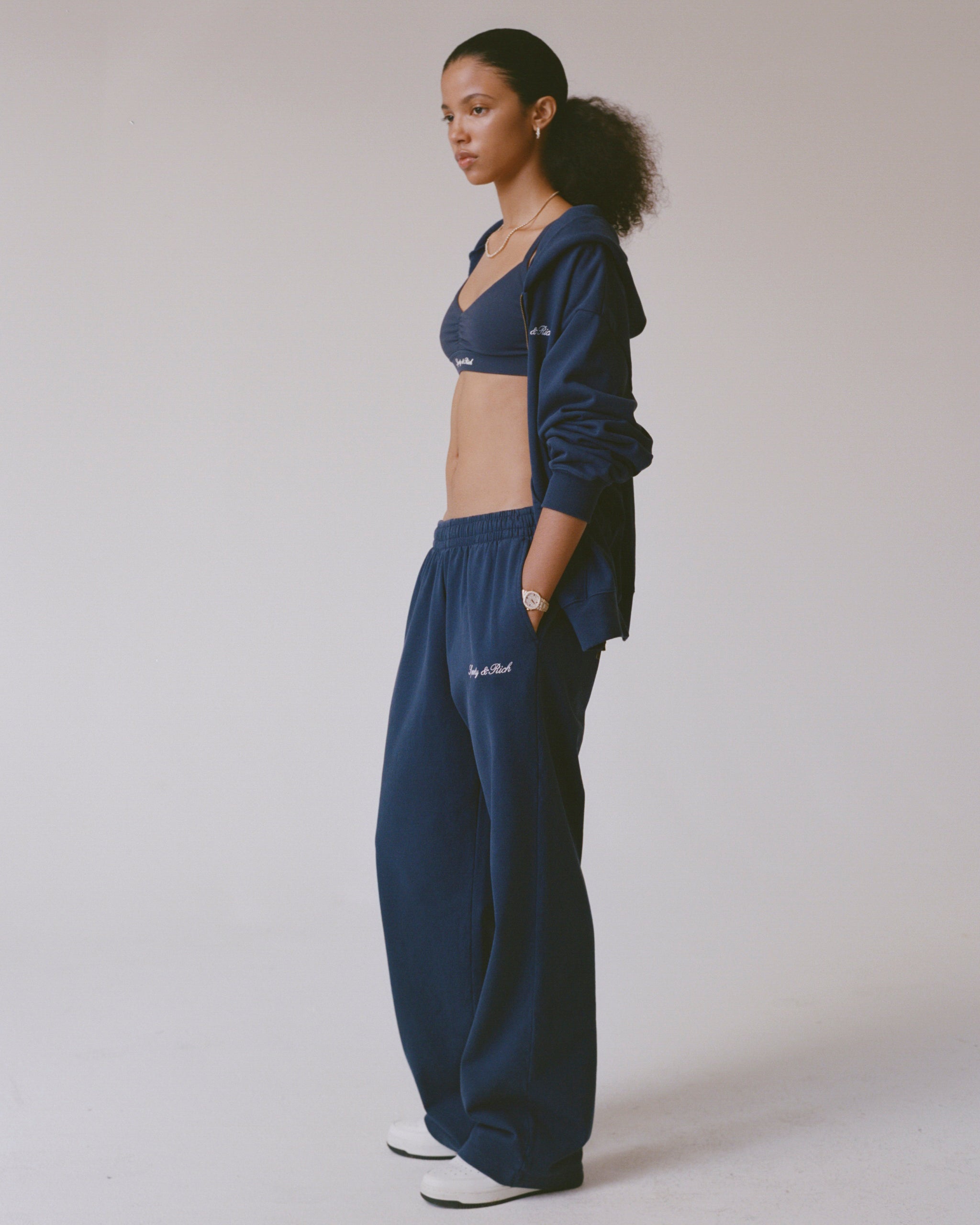 Signature Logo Embroidered Wide Sweatpant - Navy/White