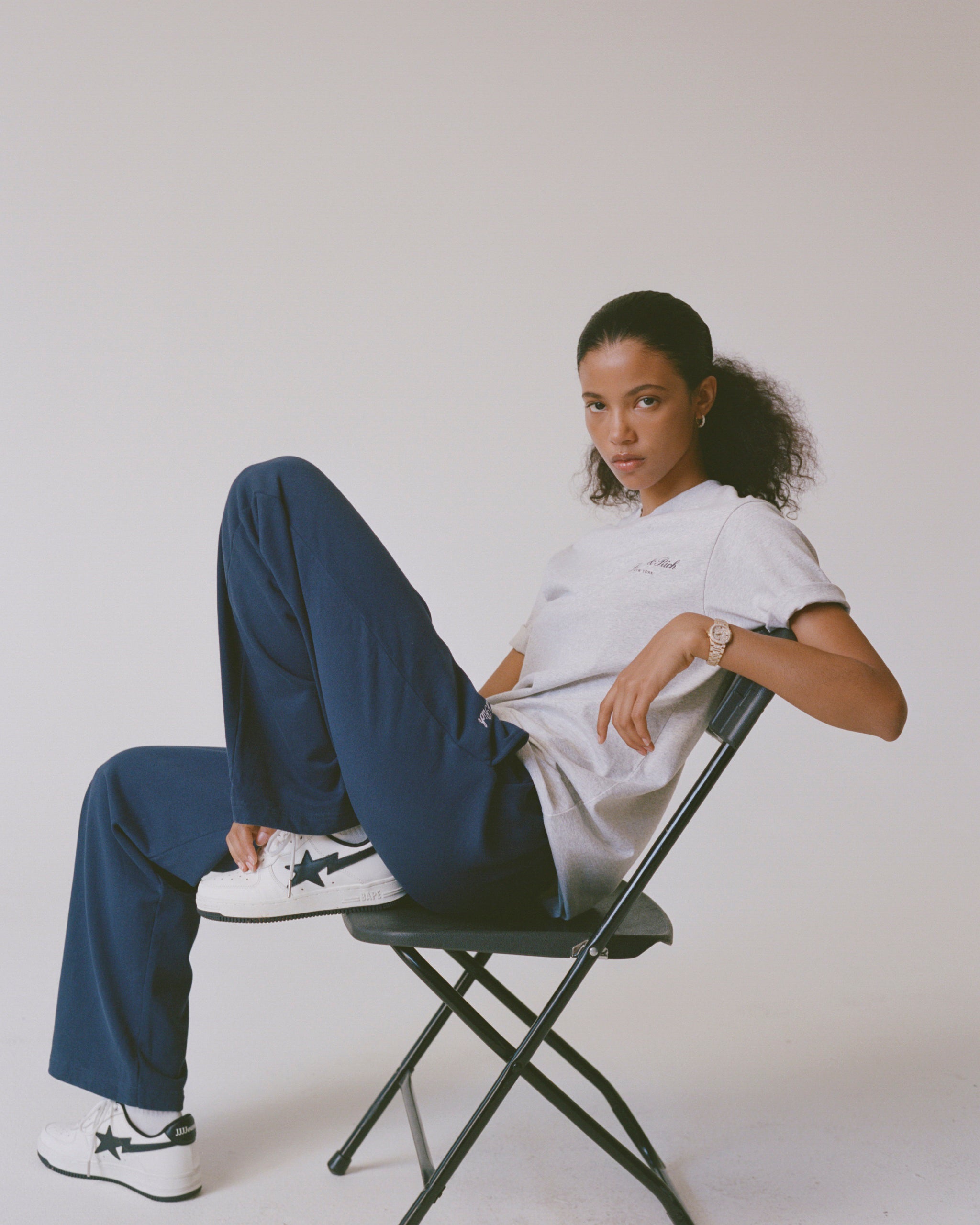 Signature Logo Embroidered Wide Sweatpant - Navy/White