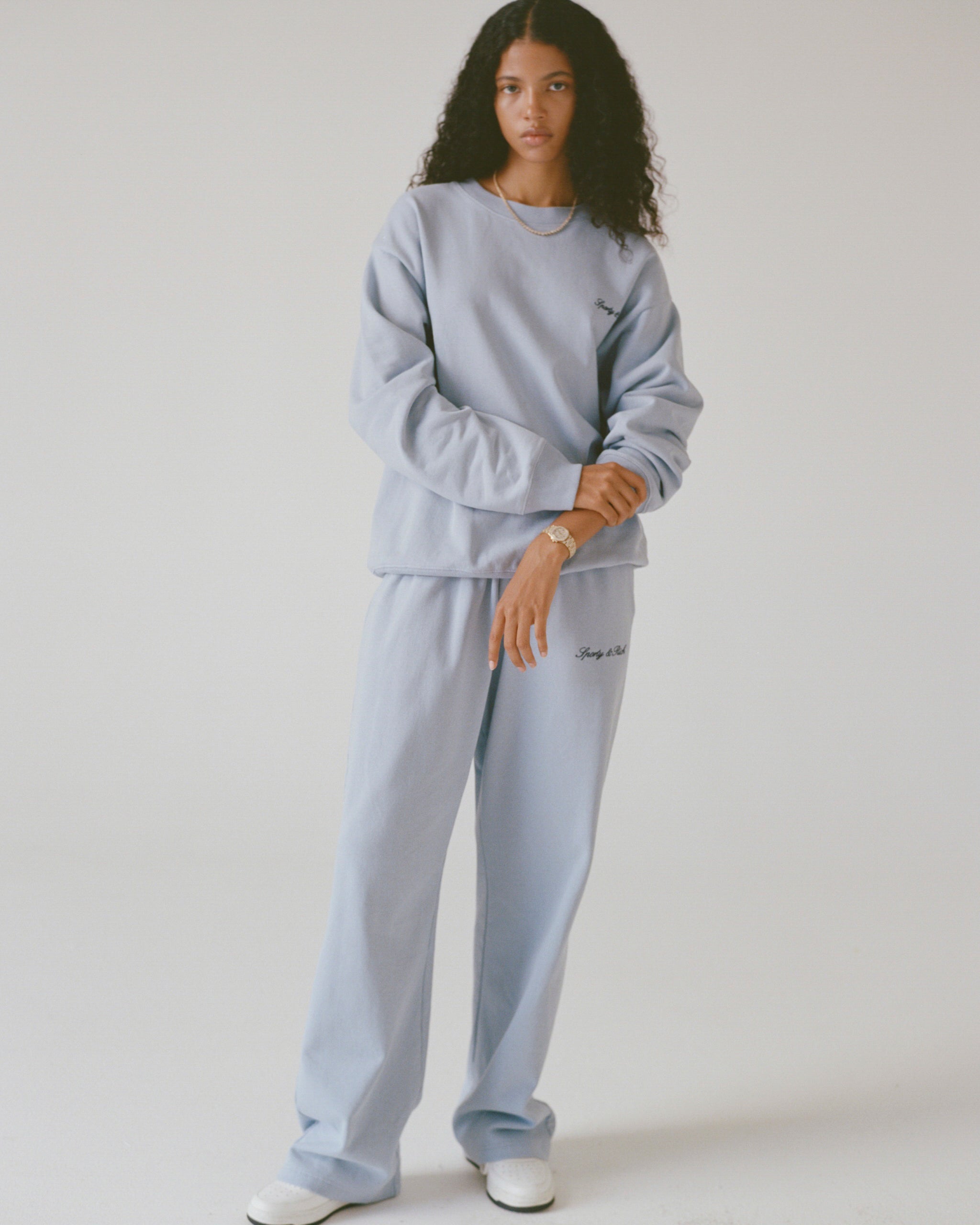 Signature Logo Embroidered Wide Sweatpant - Faded Blue/Navy
