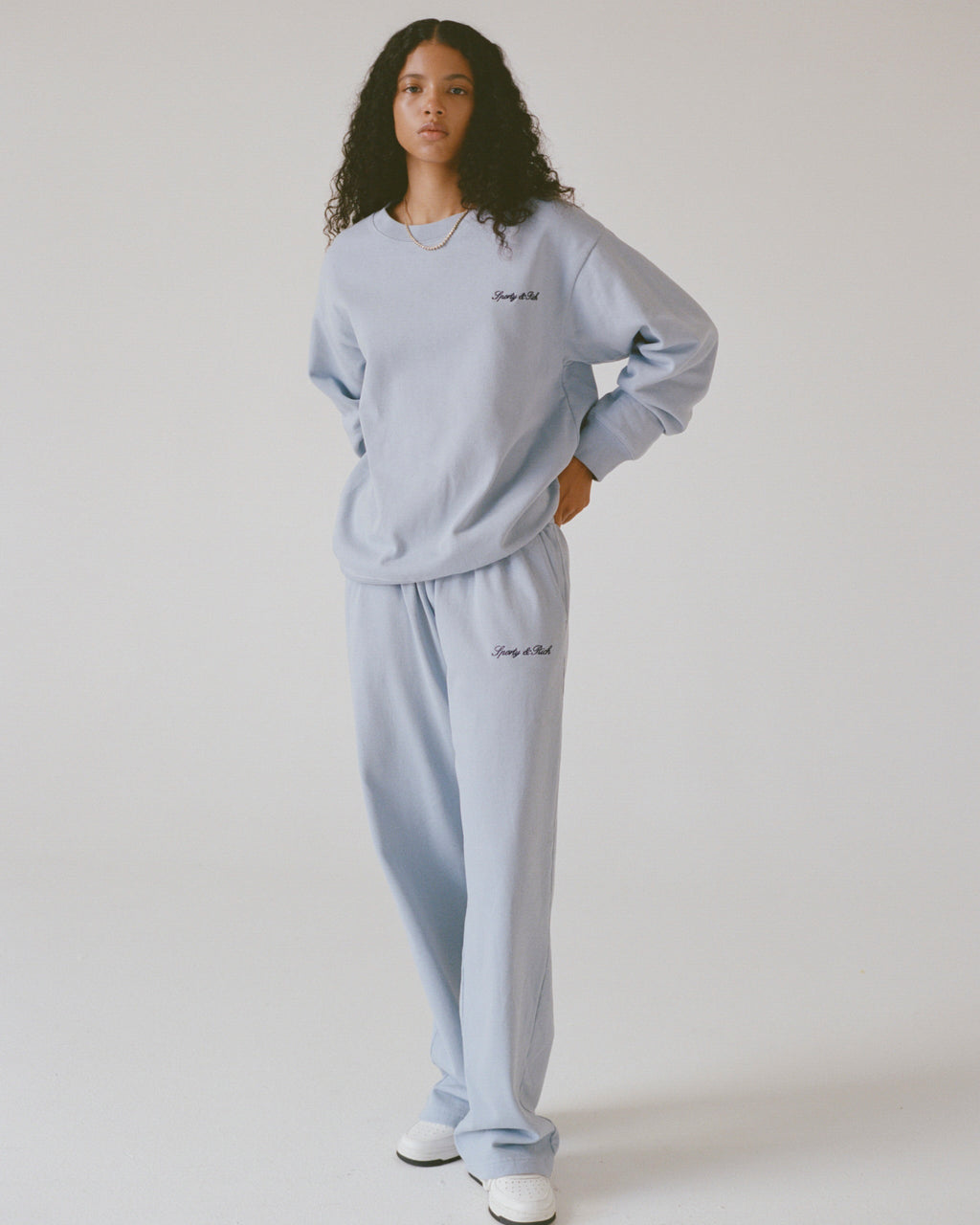 Signature Logo Embroidered Wide Sweatpant - Faded Blue/Navy